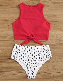 Fashion Red Leopard Point Printed High Waist Split Swimsuit