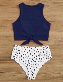 Fashion Blue Leopard Point Printed High Waist Split Swimsuit