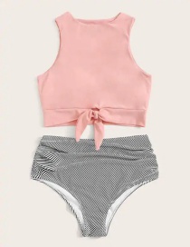 Fashion Pink Stripe Printed High Waist Split Swimsuit