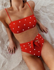 Fashion Red Belted Love Print High Waist Bikini