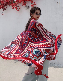 Fashion Red Geometry Oversized Sunscreen Shawl