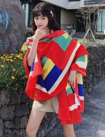 Fashion Red And Yellow Color Matching Cotton And Linen Large Sunscreen Shawl