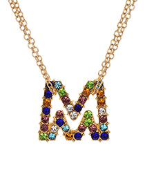 Fashion Letter M Alloy Diamond Alphabet Necklace