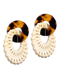 Fashion White Openwork Acrylic Wooden Woven Earrings
