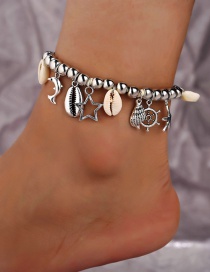 Fashion Silver Silver Bead Shell Hollow Five-pointed Star Anklet