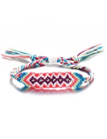 Fashion Pink Rhombus Color Rope Woven Anklet