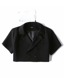 Fashion Black High Waist Short Small Suit Short Sleeve