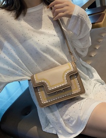 Fashion Khaki Embroidered Stitching Contrast Color Shoulder Bag