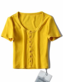 Fashion Yellow Single-breasted T-shirt
