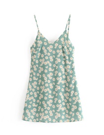 Fashion Lake Green Daisy Print Sling Dress