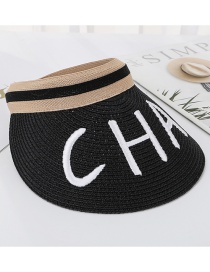Fashion Black Letter Embroidery Cha Empty Straw Hat