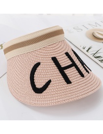 Fashion Pink Letter Embroidery Cha Empty Straw Hat