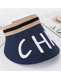 Fashion Navy Letter Embroidery Cha Empty Straw Hat