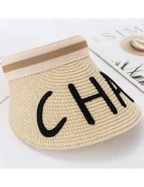 Fashion White Letter Embroidery Cha Empty Straw Hat