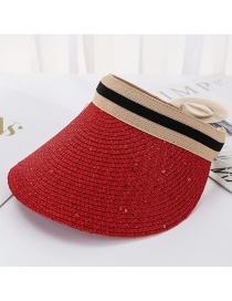 Fashion Red Bright Line Woven Empty Straw Hat