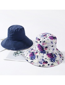 Fashion Navy Printed Double-sided Pleated Collapsible Basin Cap