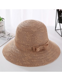 Fashion Light Brown Lace Bow With Large Straw Hat