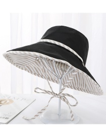 Fashion Black Double-sided Cotton Full-length Striped Tether Sun Hat