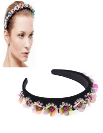 Fashion Color Flower Crystal Sequin Film Wide-brimmed Headband