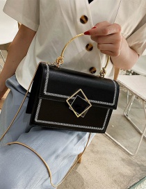 Fashion Black Splicing Geometric Square Buckle One Shoulder Slung Handbag