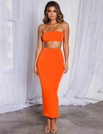Fashion Orange One Word Collar Umbilical Tube Top + High Waist Skirt Suit