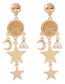 Fashion Gold Alloy Star Moon Embossed Earrings