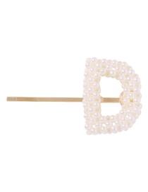 Fashion D White Alloy Letter Pearl Hairpin