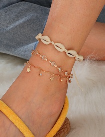 Fashion Gold Diamond Alloy Star Woven Shell Multi-layered Anklet