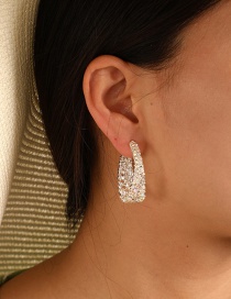 Fashion White Geometric Alloy Full Diamond U-shaped Earrings