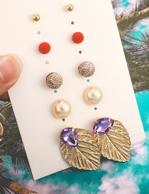 Fashion Gold Pearl Alloy Geometric Diamond Drop Leaf Stud Earrings 5 ??pairs