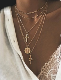 Fashion Gold Cross Rose 5 Layer Necklace