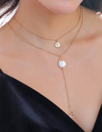 Fashion Envelope Crystal + Flat Pearl + Human Head Moon Natural Stone Head Pearl Multi-layer Necklace