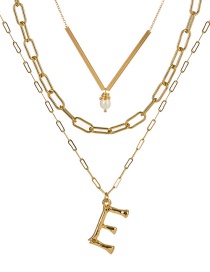 Fashion E Gold Letter Natural Pearl Multi-layer Necklace