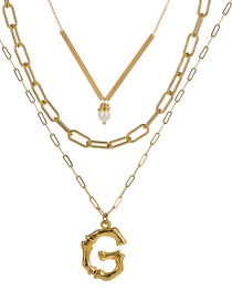 Fashion G Gold Letter Natural Pearl Multi-layer Necklace