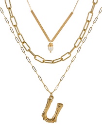 Fashion U Gold Letter Natural Pearl Multi-layer Necklace