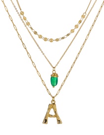 Fashion A Gold Letter Green Natural Stone Multi-layer Necklace