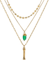 Fashion I Gold Letter Green Natural Stone Multi-layer Necklace