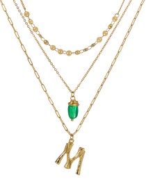 Fashion M Gold Letter Green Natural Stone Multi-layer Necklace