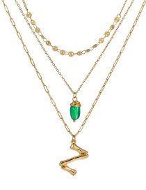 Fashion Z Gold Letter Green Natural Stone Multi-layer Necklace