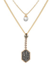 Fashion Gold + Gray Cluster Diamond Crystal Cluster Pearl Double Layer Necklace