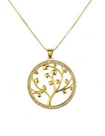 Fashion Gold Round Zircon Copper Plated Life Tree Necklace