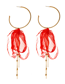 Fashion Red Alloy Large Circle Fabric Tassel Earrings
