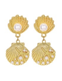 Fashion Gold Alloy Pearl Shell Starfish Earrings