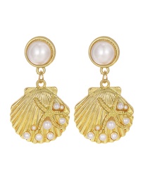Fashion Gold Alloy Pearl Shell Starfish Earrings
