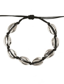 Fashion Black Line + Small White K Alloy Shell Weave Bracelet