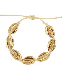 Fashion Khaki Line + Large Gold Alloy Shell Weave Bracelet