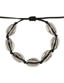 Fashion Black Line + Large White K Alloy Shell Weave Bracelet