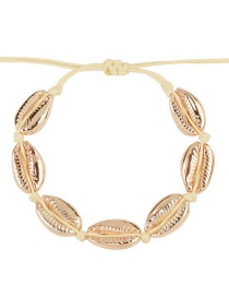 Fashion Khaki Line + Large Rose Gold Alloy Shell Weave Bracelet