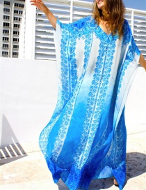Fashion White And Blue Print Cotton Printed Sunscreen Blouse