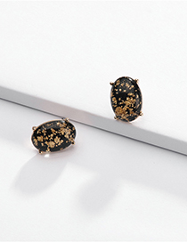 Fashion Black Alloy Oval Resin Gold Foil Earrings